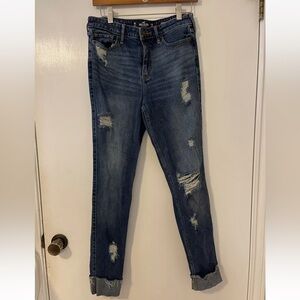 Hollister Size 7R Womens High Rise Super Skinny Cuffed Denim Blue Jeans
